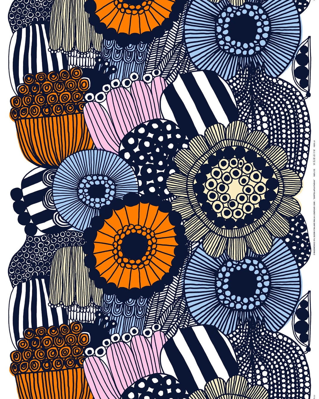 Marimekko | Siirtolapuutarha Heavyweight Cotton Fabric | Orange Blue Multi | 1 yd - pirkko. Marimekko