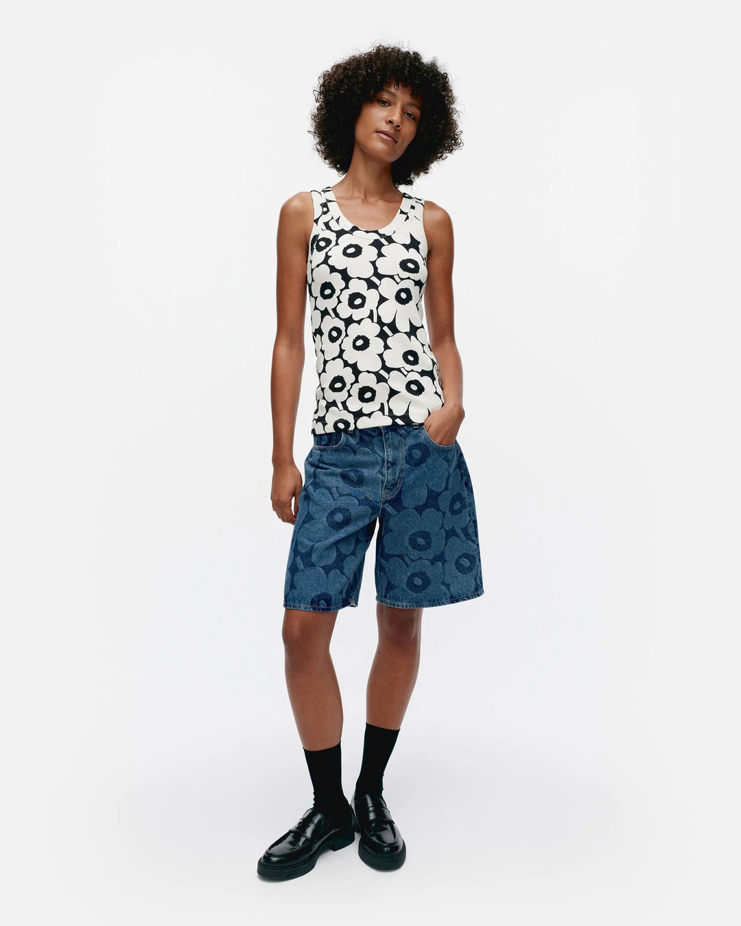 Marimekko | Uusia Unikko Cotton Jersey Top | Black, White - pirkko. Marimekko