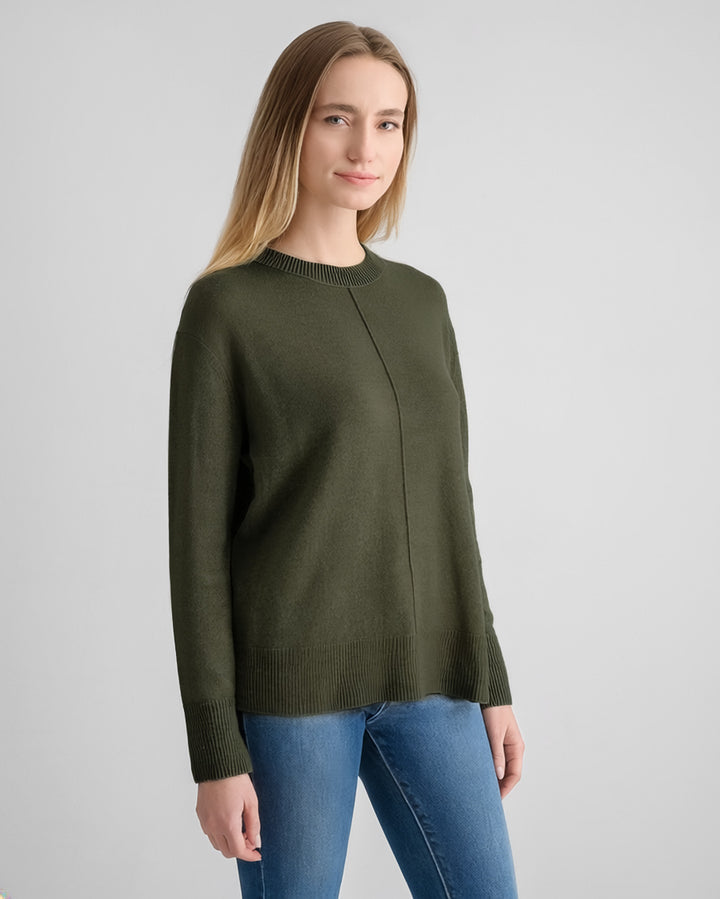 Kinross Cashmere Hi/Lo Seamed Crew | Highland