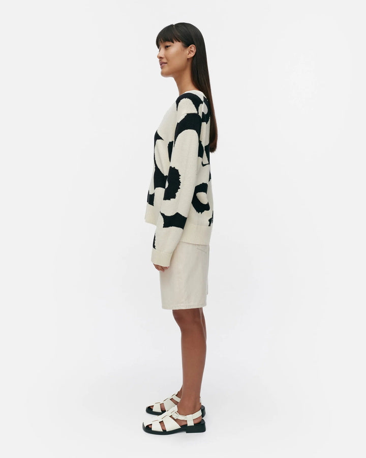Päivä Unikko Cotton V - Neck Sweater | Black, White - pirkko. Marimekko