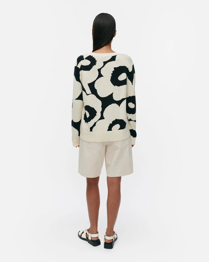 Päivä Unikko Cotton V - Neck Sweater | Black, White - pirkko. Marimekko
