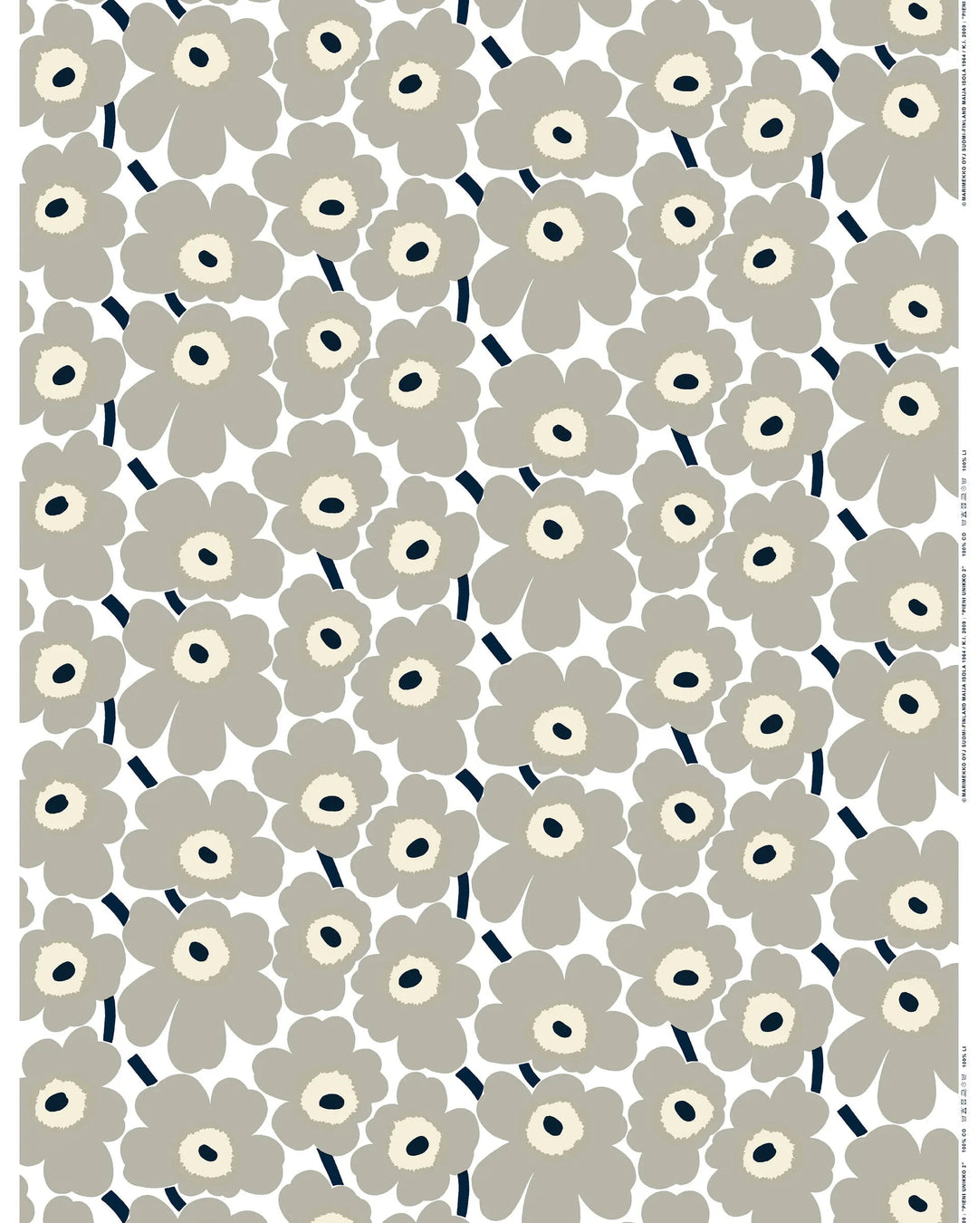 Pieni Unikko 2 Recycled Cotton Fabric, White/Grey/Sand/Dk. Blue. 1 Yd - pirkko. Marimekko