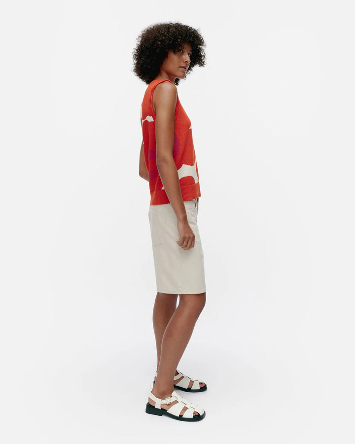 Pioneeri Unikko Cotton Sweater Vest | White, Orange, Fuchsia - pirkko. Marimekko