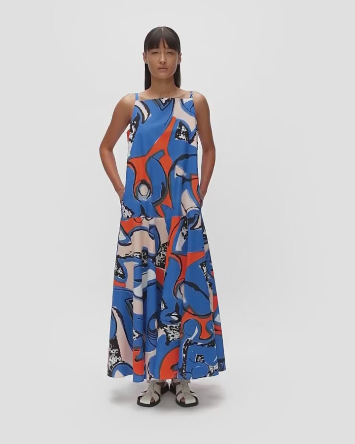 Marimekko | Antra Eldfamn Cotton Linen Dress | Blue, Peach, Orange