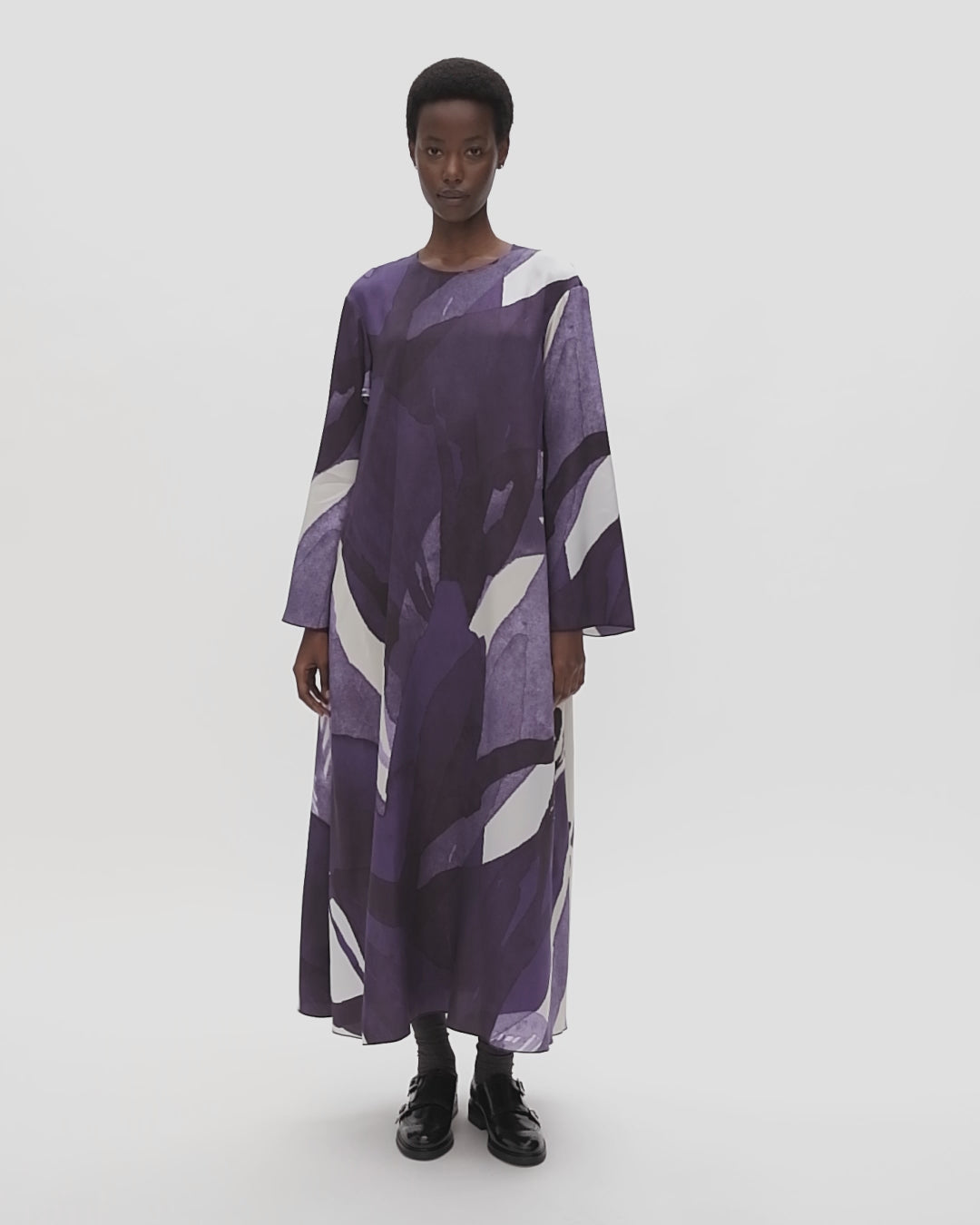 Fluidi Kylmänkukka Lyocell/Viscose Long Sleeve Dress | Violet, Off-white