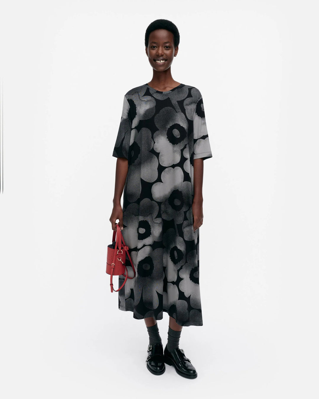 Rento Akvarelli Short Sleeve Jersey Dress Black, Grey