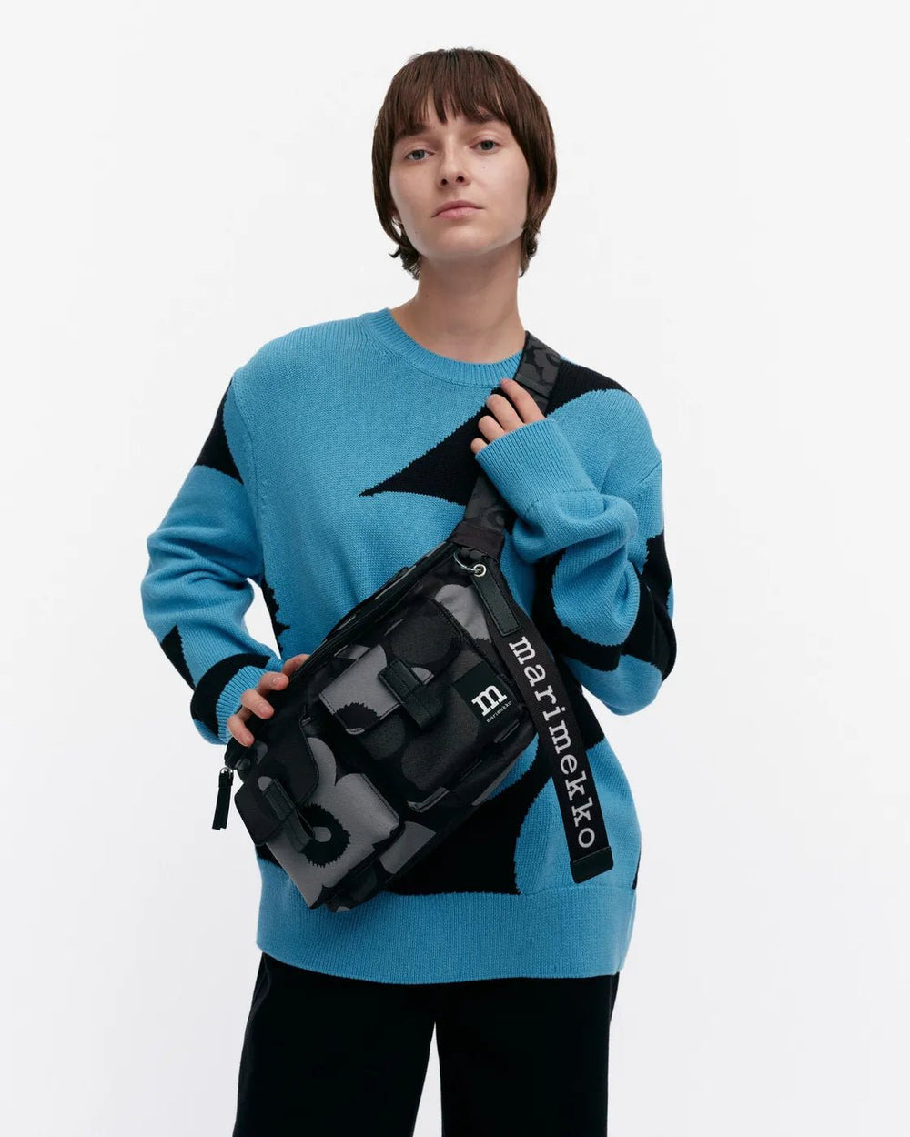 Sling Shoulder Bag | Black, Grey Unikko - pirkko. Marimekko