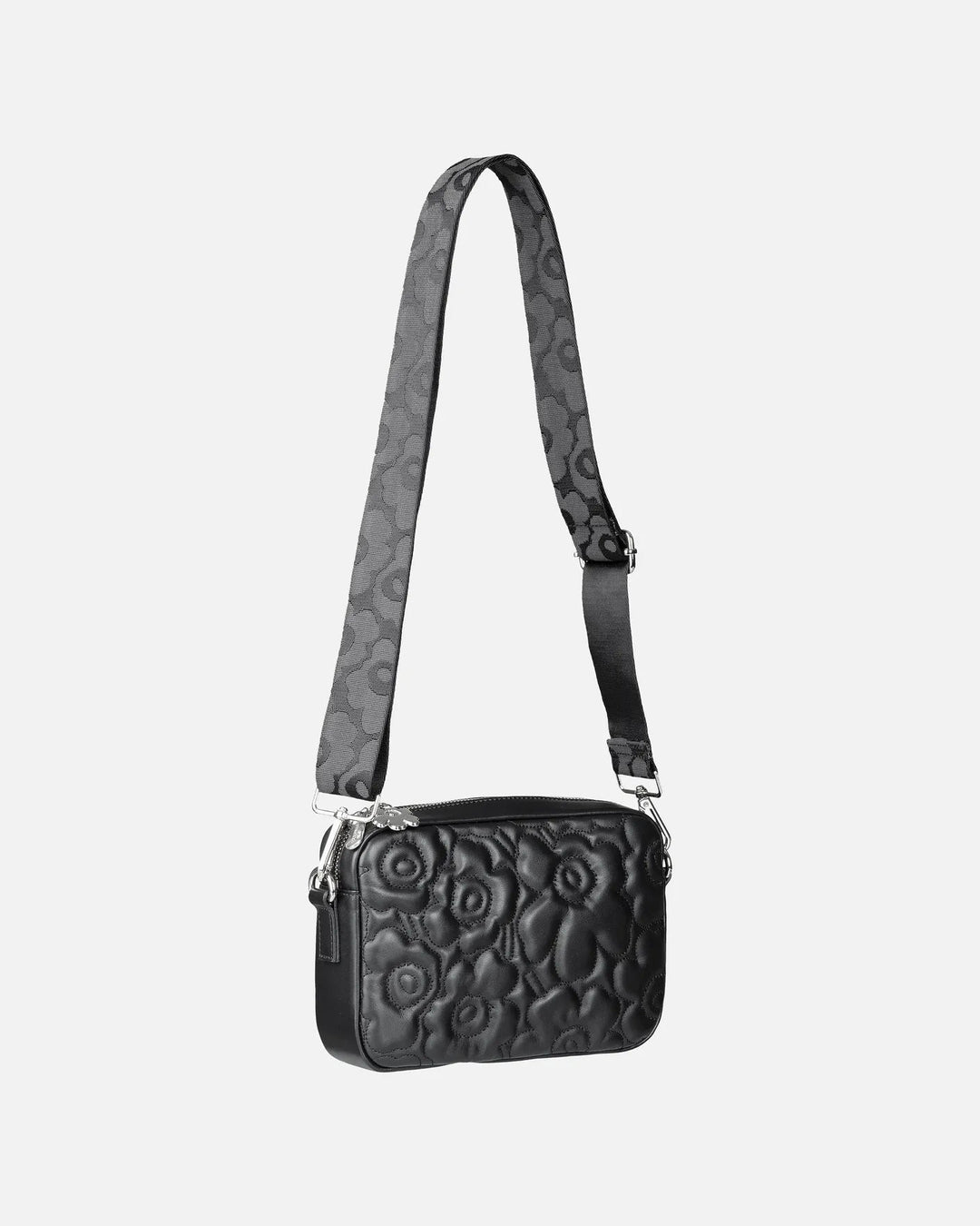 Soft Gratha Embossed Unikko Leather Shoulder Bag Black
