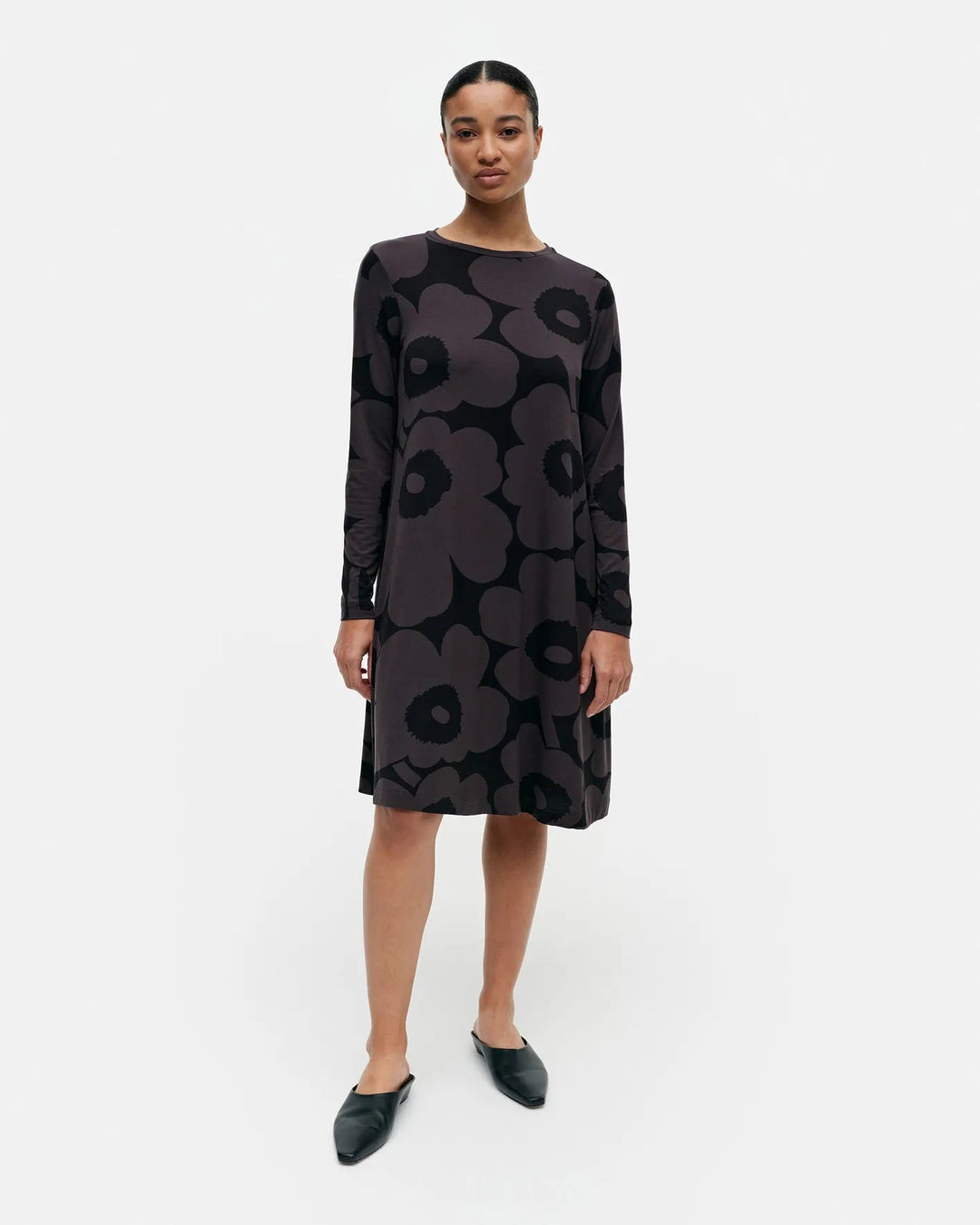 Terassi Unikko Jersey A - Line Dress | Black/Grey - pirkko. Marimekko
