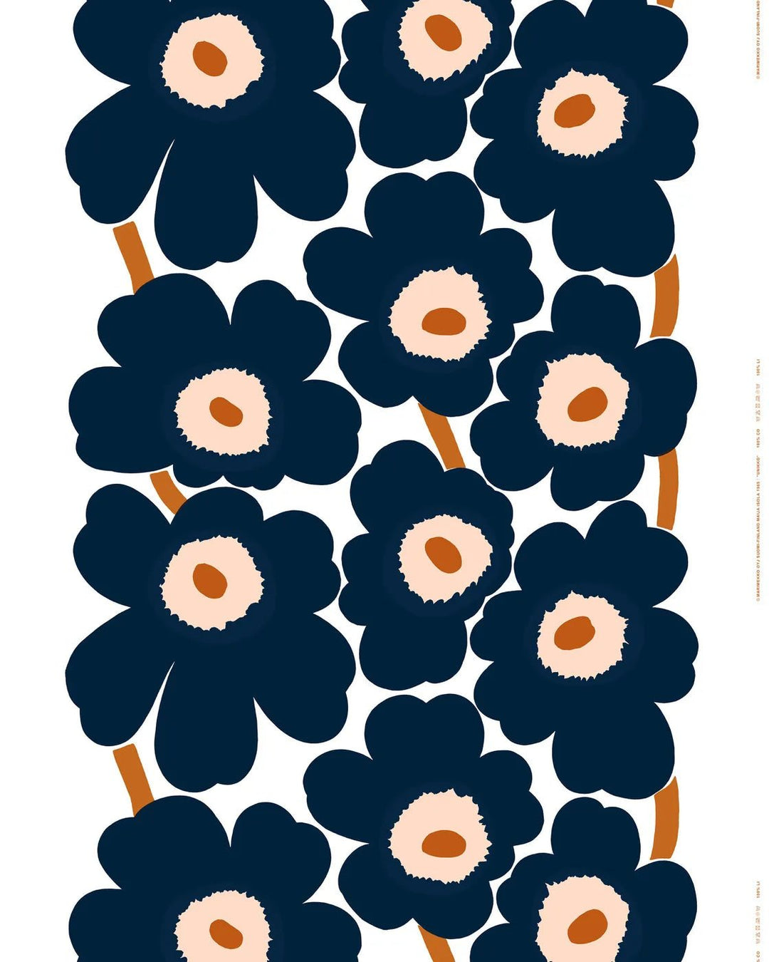 Unikko Cotton Fabric | White/Dk Navy/Powder | 1 yd - pirkko. Marimekko