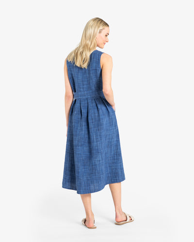 Kuusama Birgit Linen Sleeveless Dress, Blue Melange