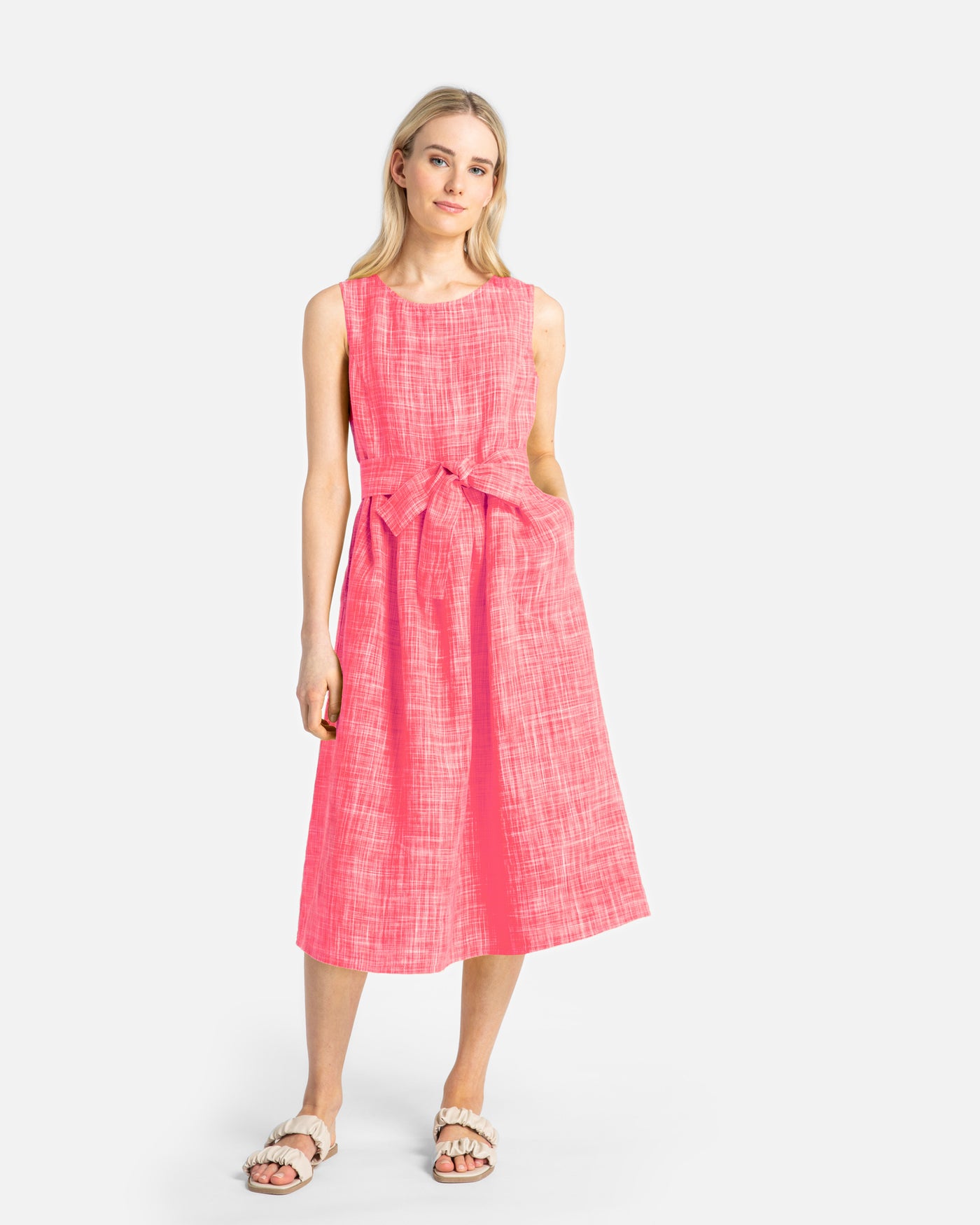 Kuusama Birgit Linen Sleeveless Dress, Pink Melange