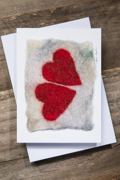 Finnish Felted Cards: Two Hearts