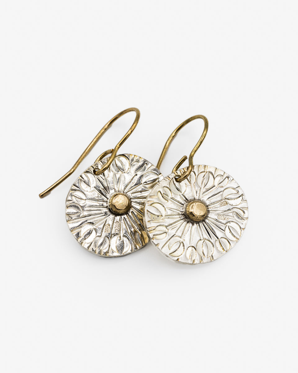 Design Laakso Silver Earrings w/ Drop of Gold. 1"