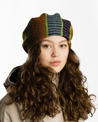 Marika Niskanen Wool Hat, Multi Blue/Rust
