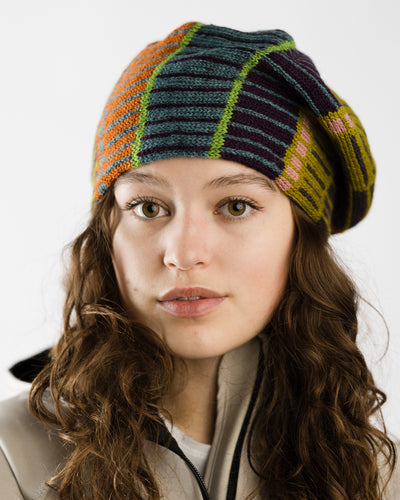 Marika Niskanen Wool Hat, Multi Blue/Rust