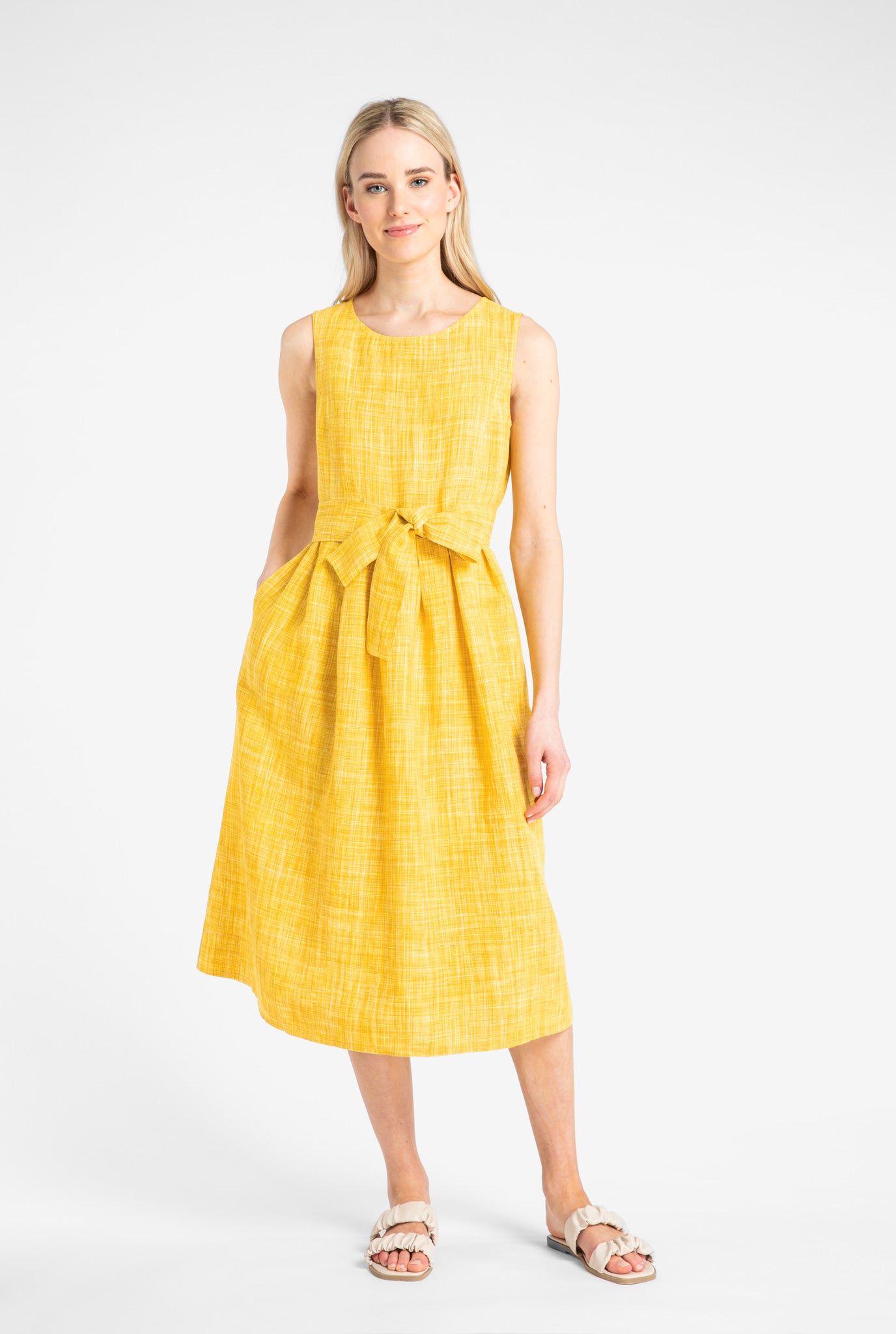 Kuusama Birgit Linen Sleeveless Dress, Yellow Melange
