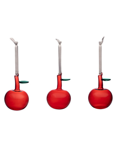 Iittala Glass Apple Ornament Set/3, Red